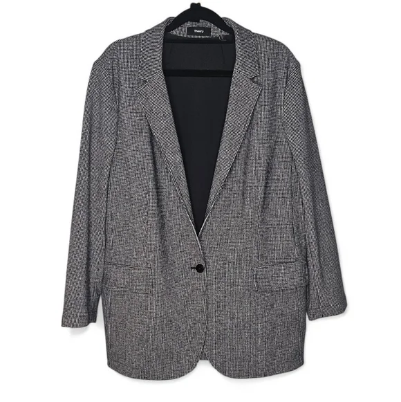 Theory Houndstooth Ponte Casual Blazer, Size 12, Black/White, EUC - Picture 3 of 16